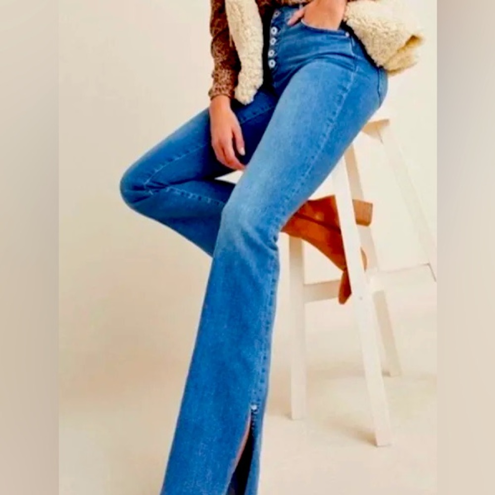 Pilcro High Rise Bootcut Jeans 28 Button Fly Raw Hem Slit Leg Anthropologie 28"